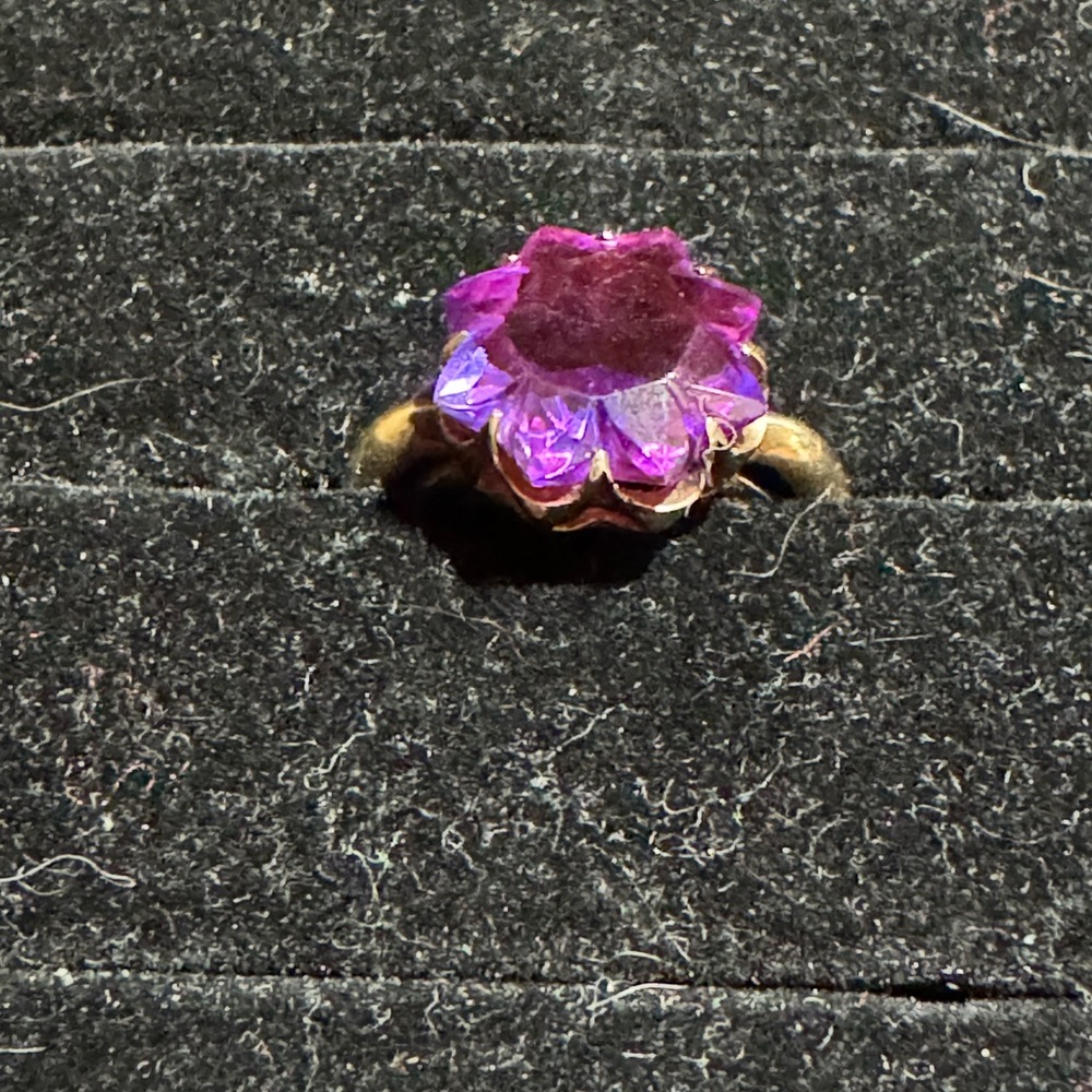 Purple Ruby Flower Cut Solitaire Ring - image 3
